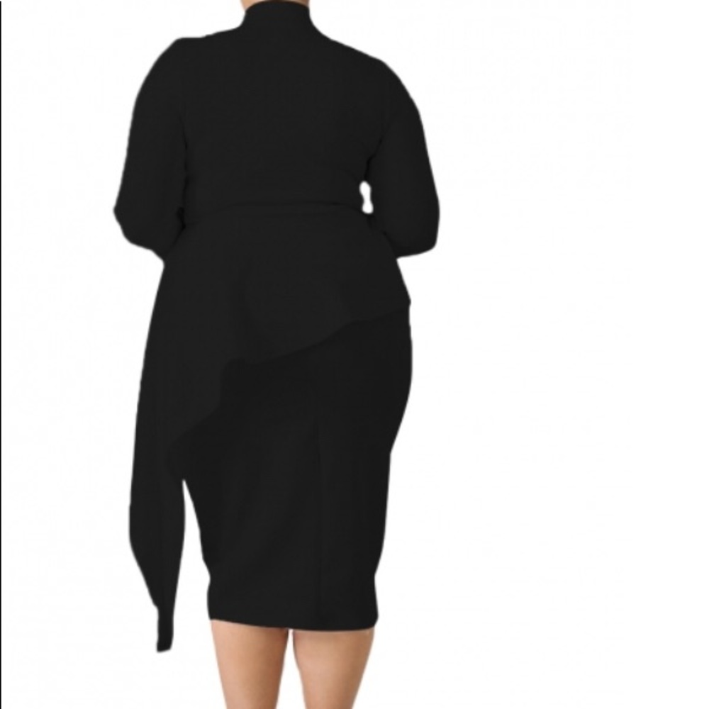 Black Bowknot Mock Neck Plus Size Bodycon Dress - Picture 3 of 4